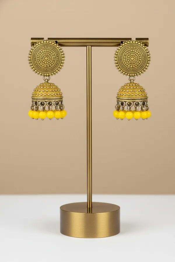 Silver_Tone_Yellow_Round_Jhumka_Earrings