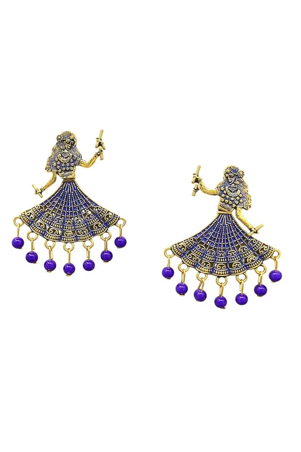 Gold_Tone_Earrings_Dancing_Woman_Motifs_With_Maroon_Bead