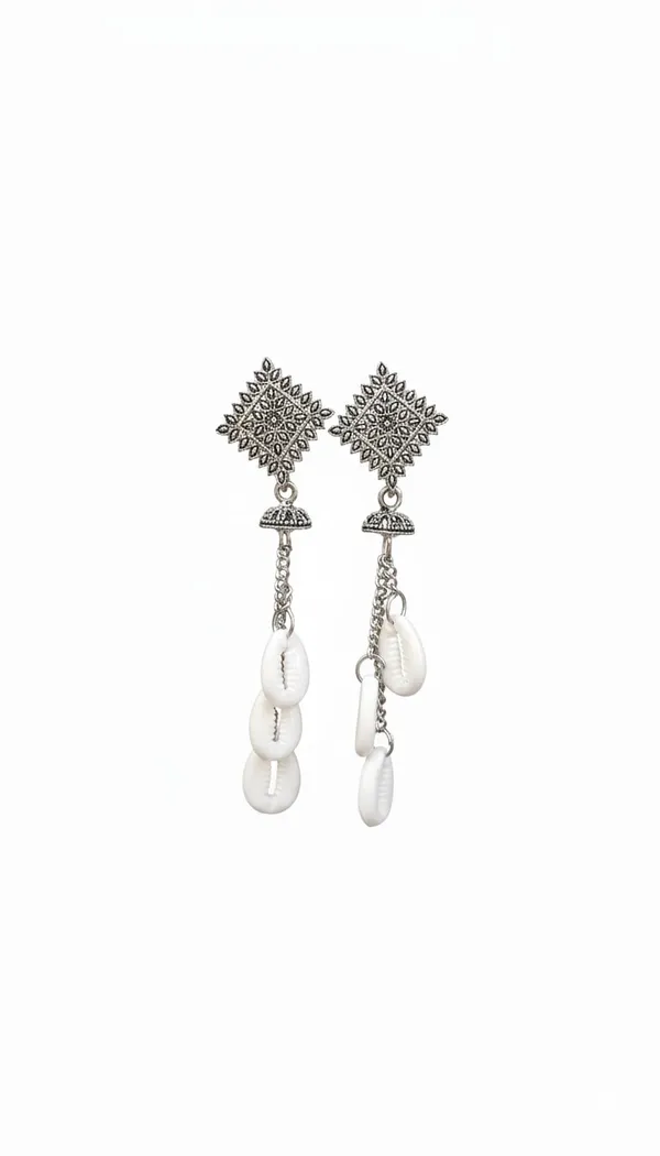 Square_Silver_Tone_Stud_Earrings_With_Cascading_Chain_Drops