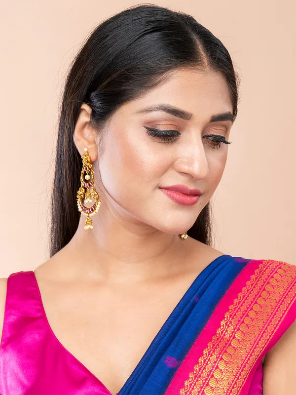 Magenta_&_Gold_Crescent_Shape_Drop_Earrings