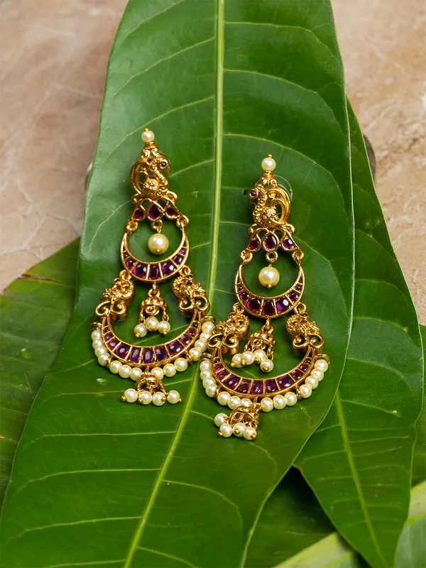 Magenta_&_Gold_Crescent_Shape_Drop_Earrings