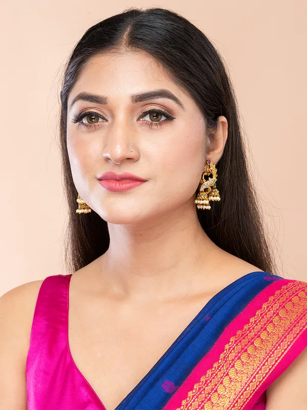 Gold_&_Multi_Peacock_Shape_Drop_Earrings