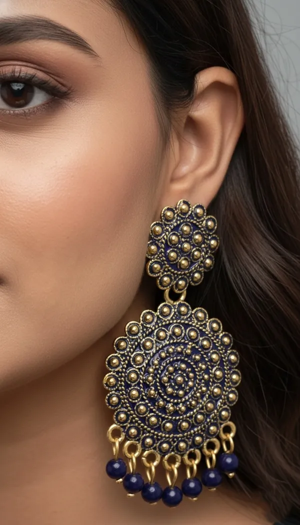 Gold_Tone_Navy_Blue_Beaded_Dangler_Earrings_With_Intricate_Circular_Detailing
