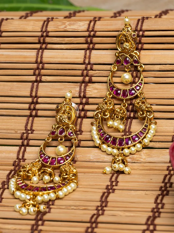 Magenta_&_Gold_Crescent_Shape_Drop_Earrings