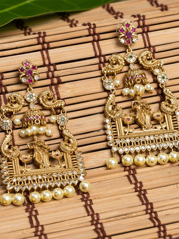 Gold_&_Multi_Square_Shape_Drop_Earrings