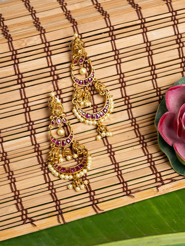 Magenta_&_Gold_Crescent_Shape_Drop_Earrings
