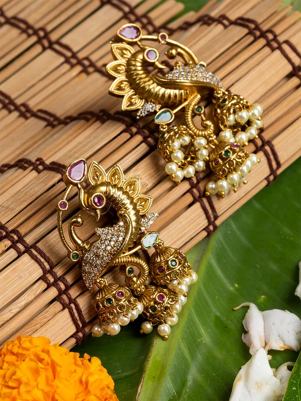 Gold_&_Multi_Peacock_Shape_Drop_Earrings