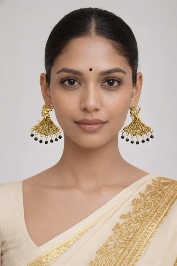 Gold_Tone_Earrings_Dancing_Woman_Motifs_With_Red_Bead