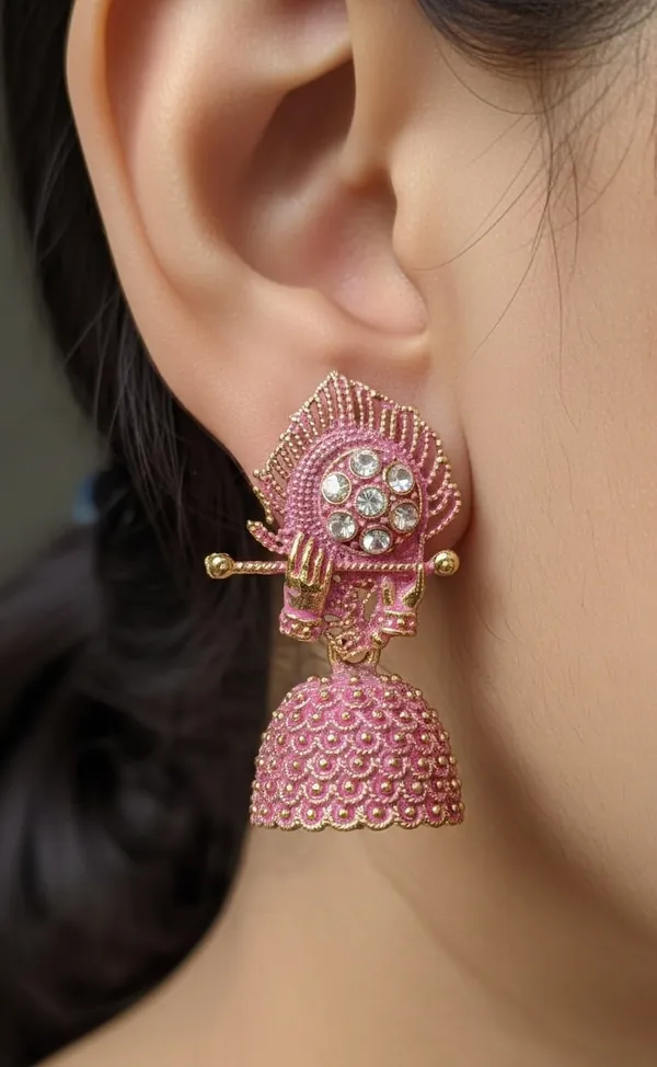 Gold_Toned_PinkKrishna_Flute_Jhumka_Earrings