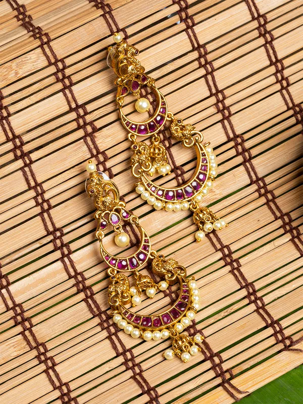Magenta_&_Gold_Crescent_Shape_Drop_Earrings