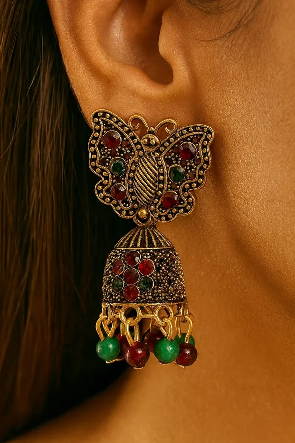 Golden_&_Multi_Butterfly_Jhumka_Earrings