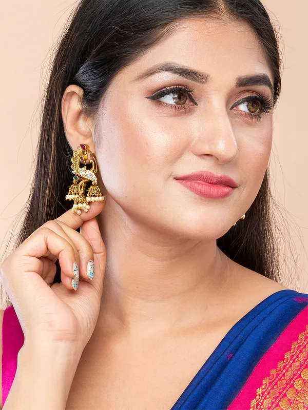 Gold_&_Multi_Peacock_Shape_Drop_Earrings