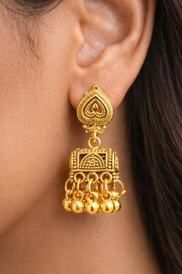 Elegant_Gold_Tone_Jhumka_Earrings_With_A_Paisley_Stud_And_Delicate_Dangling_Bead