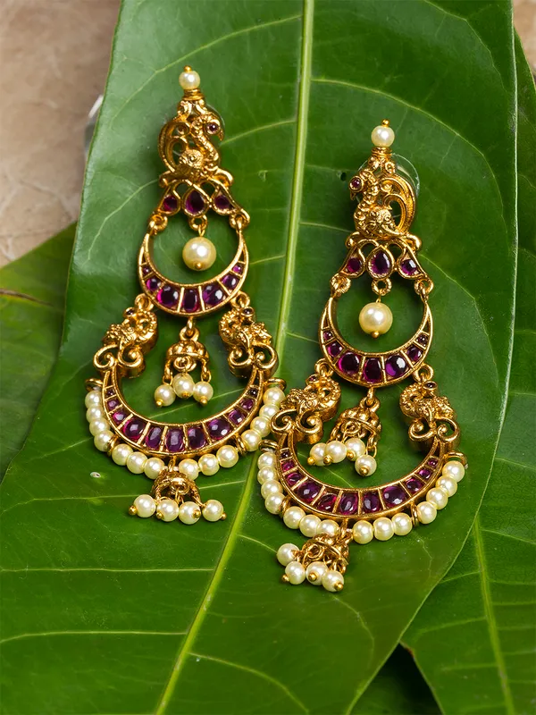 Magenta_&_Gold_Crescent_Shape_Drop_Earrings
