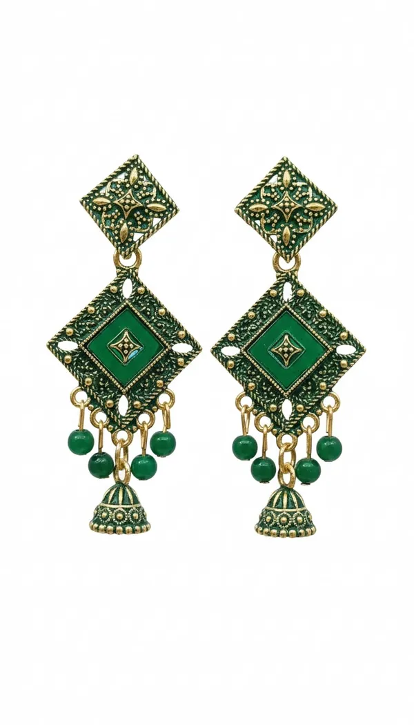 Gold_Green_Geometric_Jhumka_Earrings