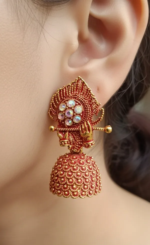 Gold_Toned_Blue_Krishna_Flute_Jhumka_Earrings