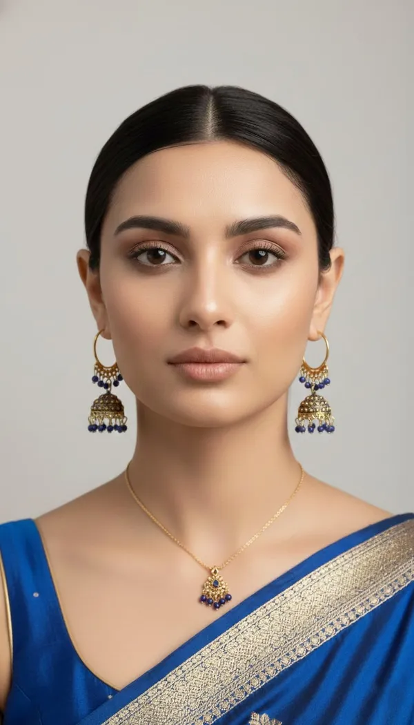Gold_Hoop_Jhumka_Earrings_Adorned_With_Blue_Beads