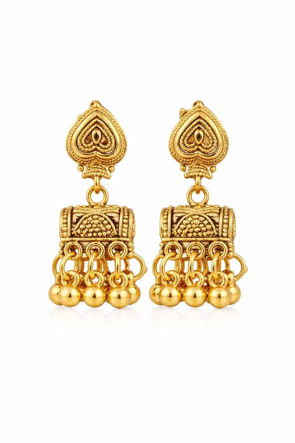 Elegant_Gold_Tone_Jhumka_Earrings_With_A_Paisley_Stud_And_Delicate_Dangling_Bead