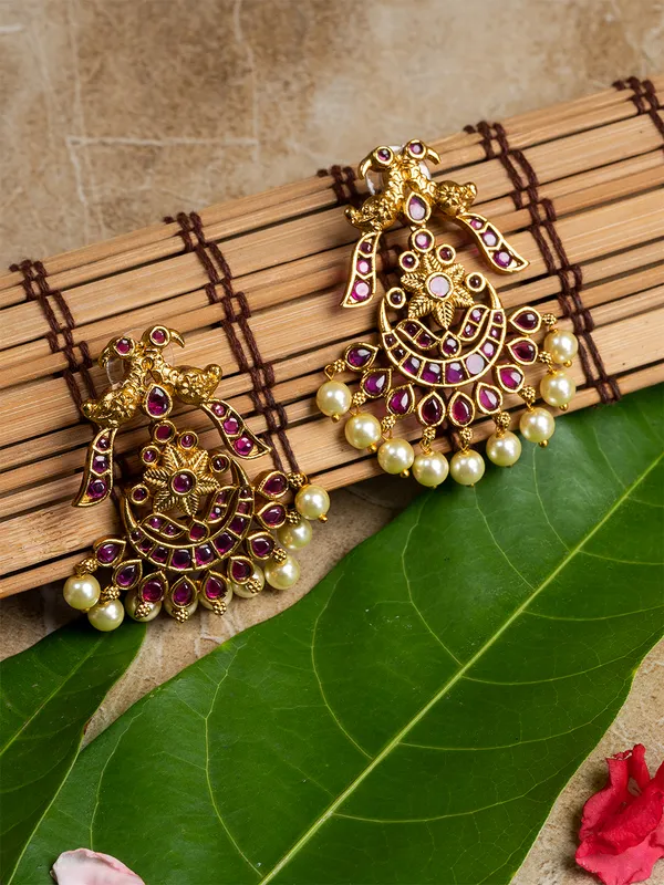 Magenta_&_Gold_Peacock_Shape_Drop_Earrings