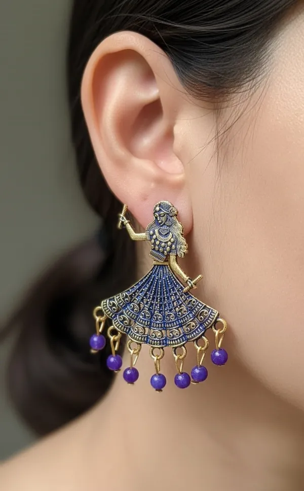 Gold_Tone_Earrings_Dancing_Woman_Motifs_With_Maroon_Bead