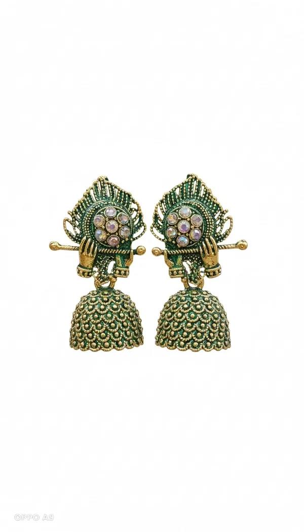 Gold_Toned_Green_Krishna_Flute_Jhumka_Earrings