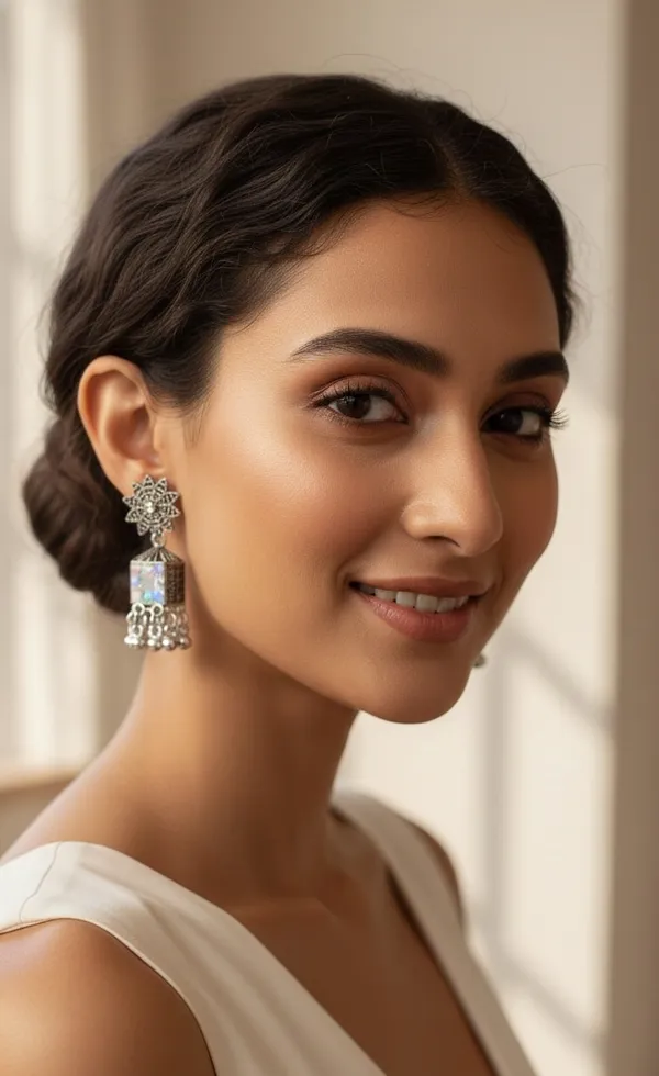 Antique_Silver_Tone_Earrings_With_A_Floral_Stud