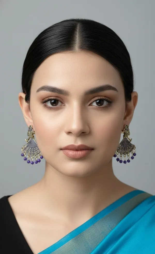 Gold_Tone_Earrings_Dancing_Woman_Motifs_With_Maroon_Bead