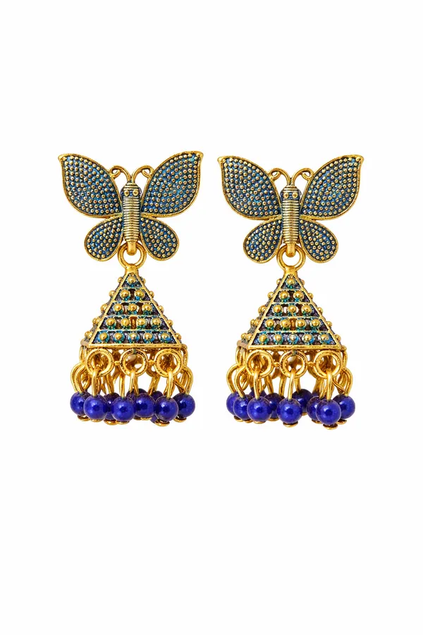 Elegant_butterfly_blue_and_gold_dangling_earrings_adorned_with_sparkling_stones_and_royal_blue_bead_accents