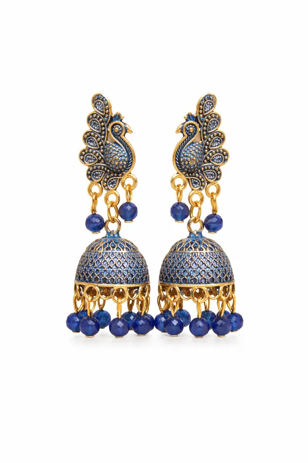 Elegant_peacock-inspired_blue_and_gold_jhumka_earrings_adorned_with_intricate_detailing_and_royal_blue_bead_accents