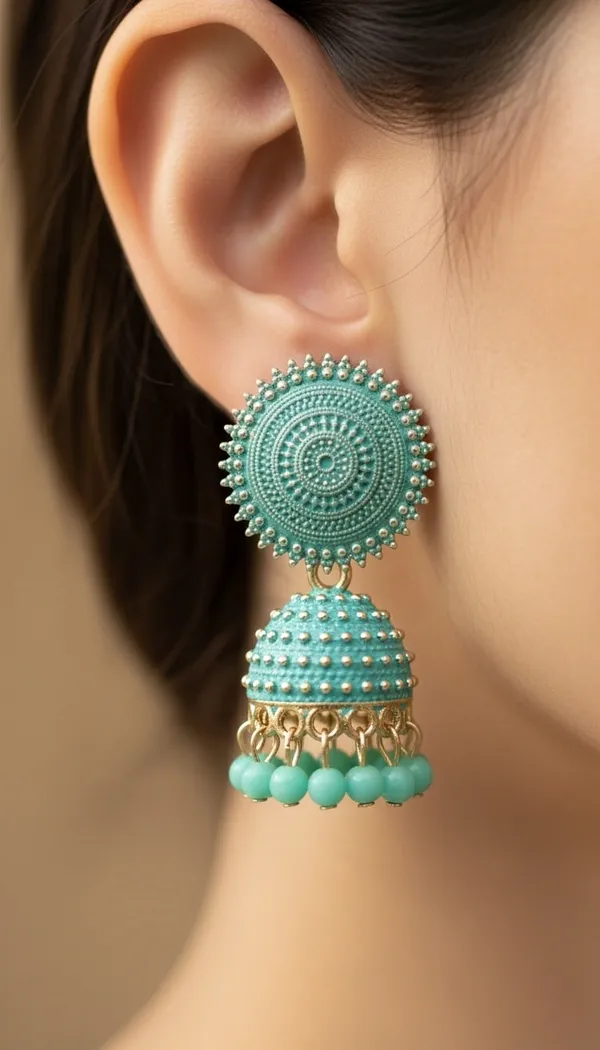 Gold_Tone_Sea_Green_Round_Jhumka_Earrings