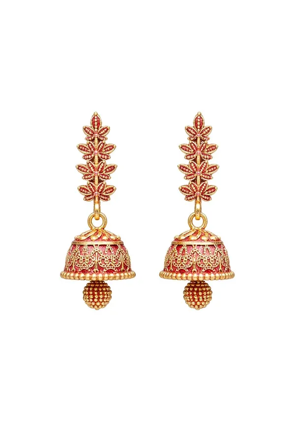 Gold_Toned_Jhumka_Earrings_Red_Enamel_Detailing
