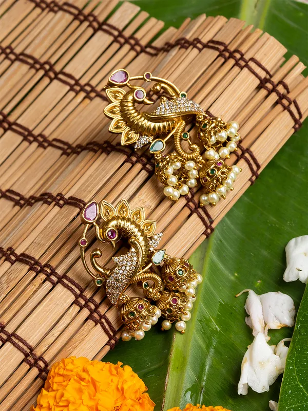 Gold_&_Multi_Peacock_Shape_Drop_Earrings