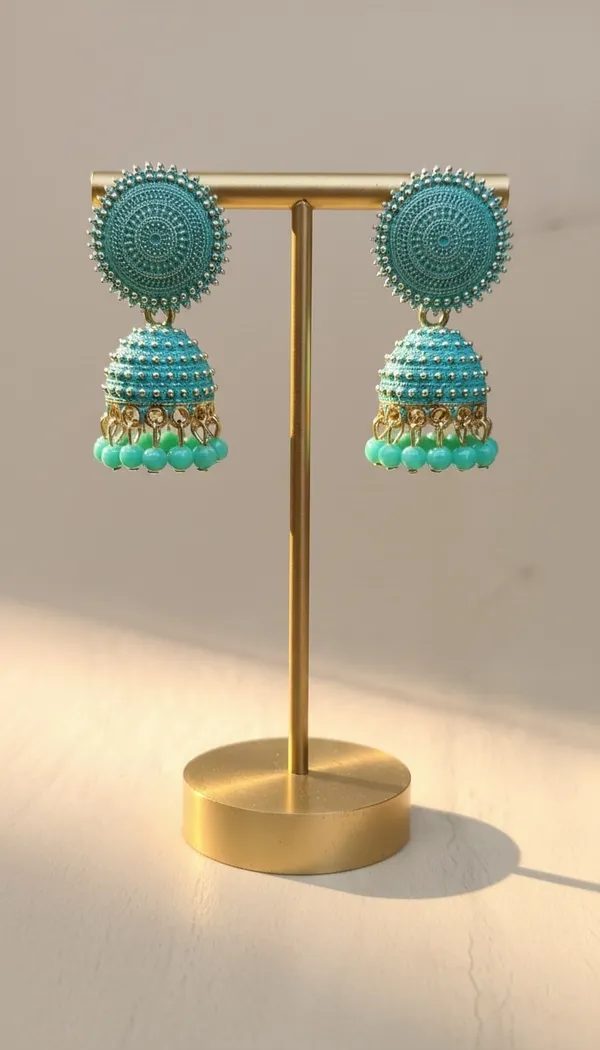 Gold_Tone_Sea_Green_Round_Jhumka_Earrings