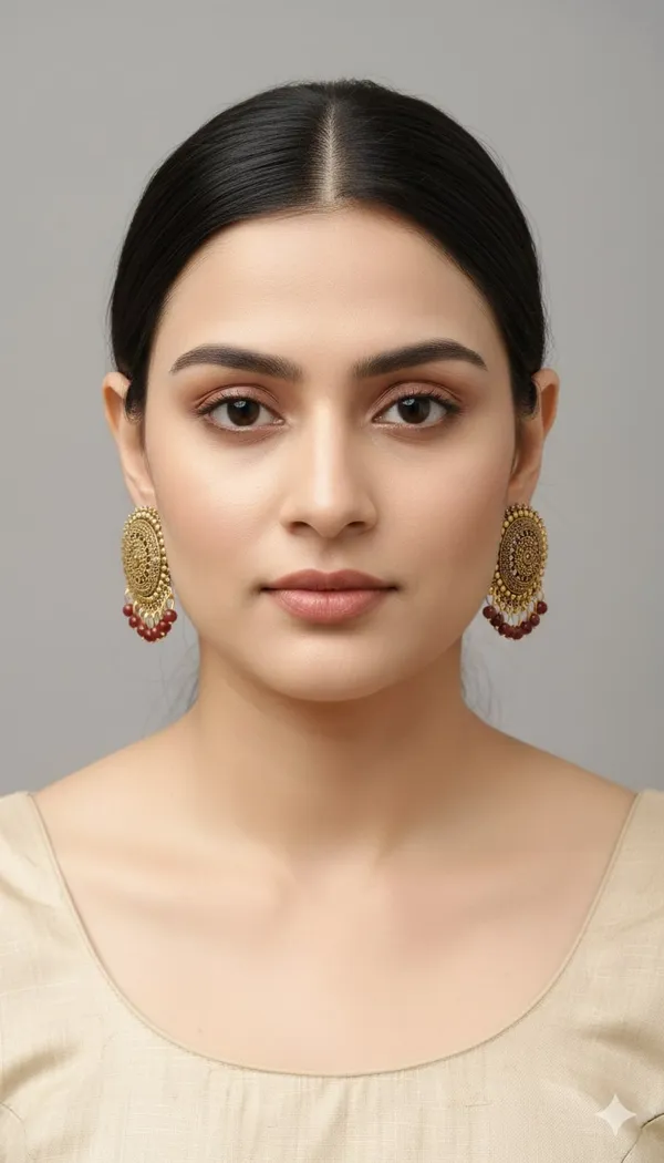 Gold_Tone_Textured_Earrings_With_Red_Bead_Danglers