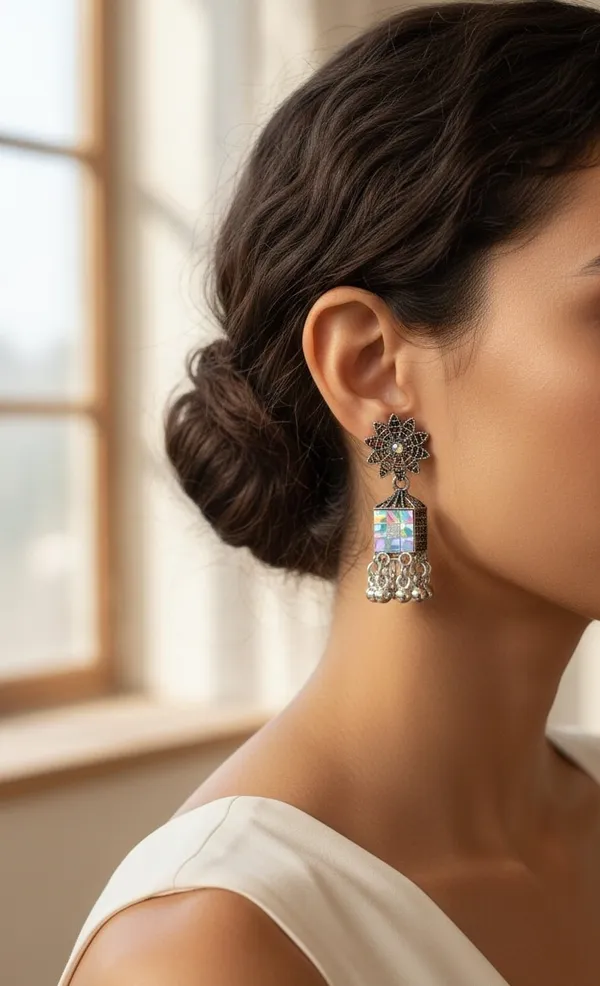 Antique_Silver_Tone_Earrings_With_A_Floral_Stud