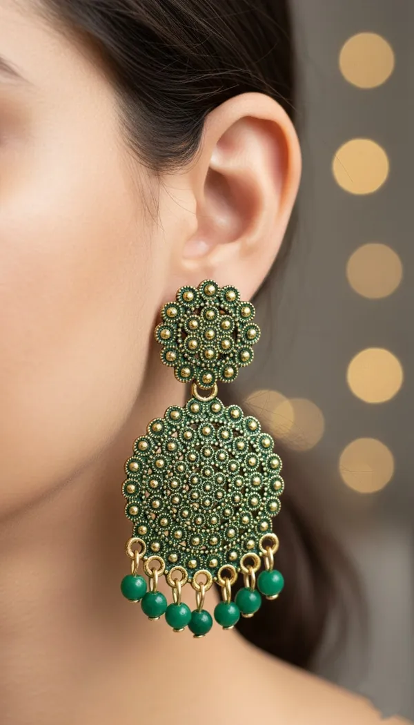 Gold_Tone_Green_Beaded_Dangler_Earrings_With_Intricate_Circular_Detailing