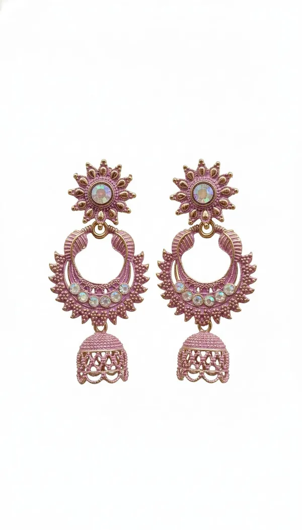 Intricately_Crafted_Pink_And_Gold_Traditional_Jhumka_Earrings