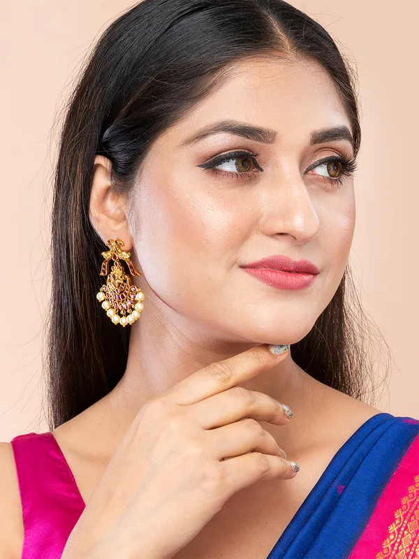 Magenta_&_Gold_Peacock_Shape_Drop_Earrings