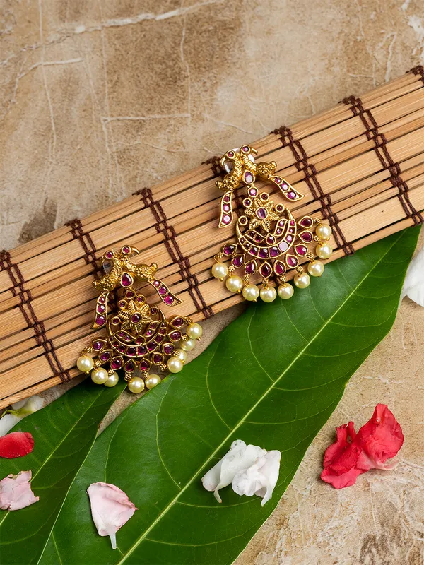 Magenta_&_Gold_Peacock_Shape_Drop_Earrings