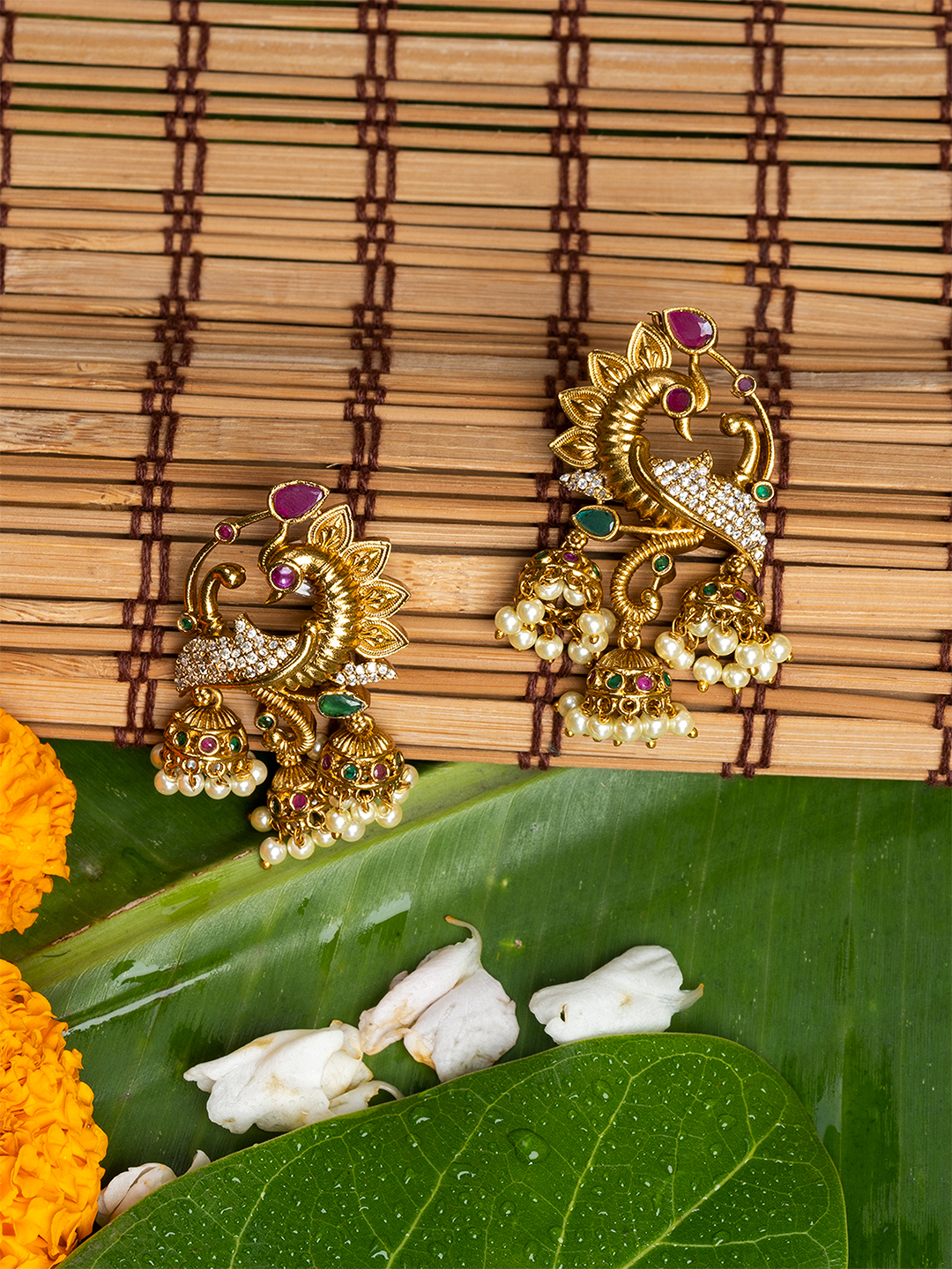 Gold_&_Multi_Peacock_Shape_Drop_Earrings