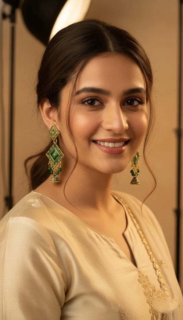 Gold_Green_Geometric_Jhumka_Earrings