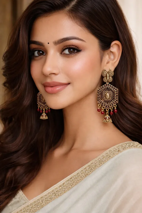 Gold_Toned_&_Maroon_Butterfly_Hexagon_Jhumka_Earrings