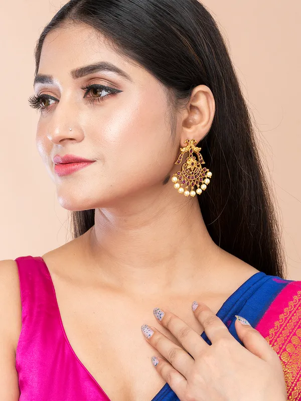 Magenta_&_Gold_Peacock_Shape_Drop_Earrings