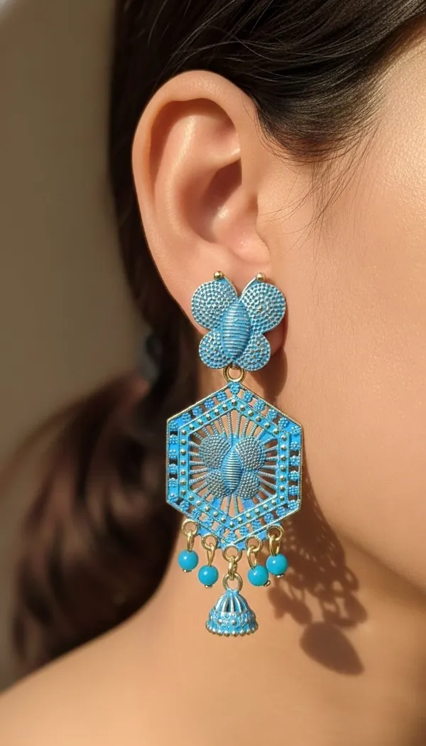 Gold_Toned_&_Pink_Butterfly_Hexagon_Jhumka_Earrings