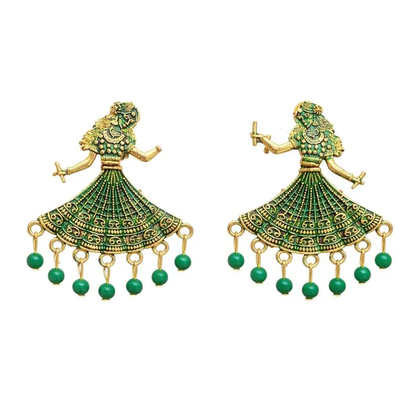 Gold_Tone_Earrings_Dancing_Woman_Motifs_With_Green_Bead