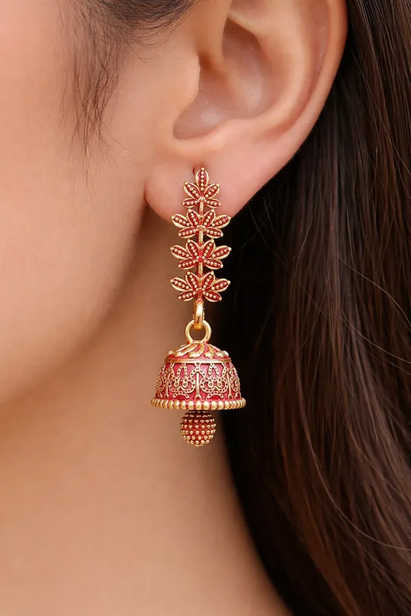 Gold_Toned_Jhumka_Earrings_Red_Enamel_Detailing