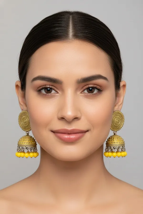 Silver_Tone_Yellow_Round_Jhumka_Earrings