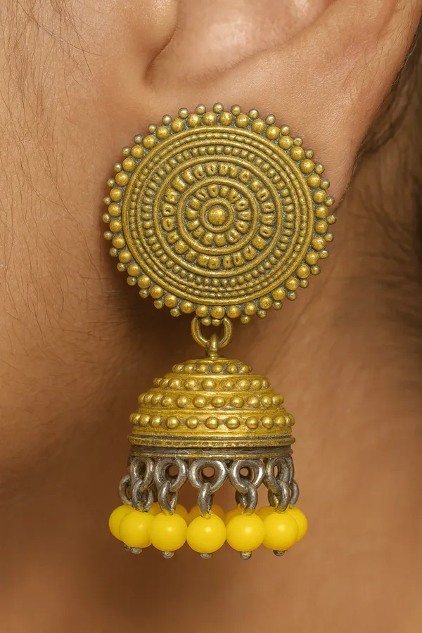 Silver_Tone_Yellow_Round_Jhumka_Earrings