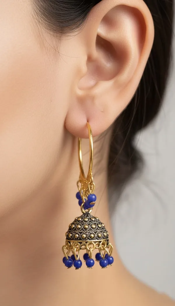 Gold_Hoop_Jhumka_Earrings_Adorned_With_Blue_Beads