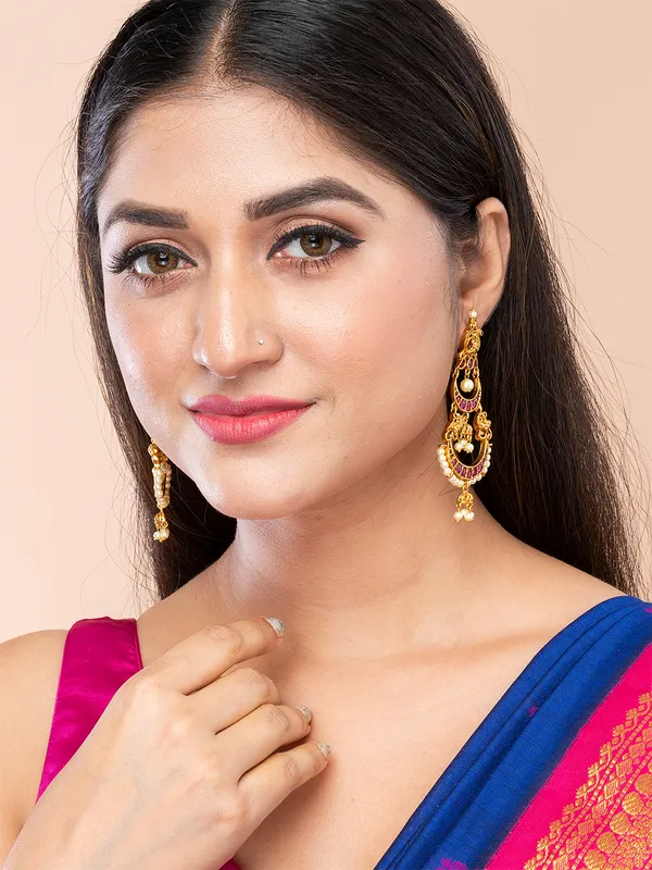Magenta_&_Gold_Crescent_Shape_Drop_Earrings